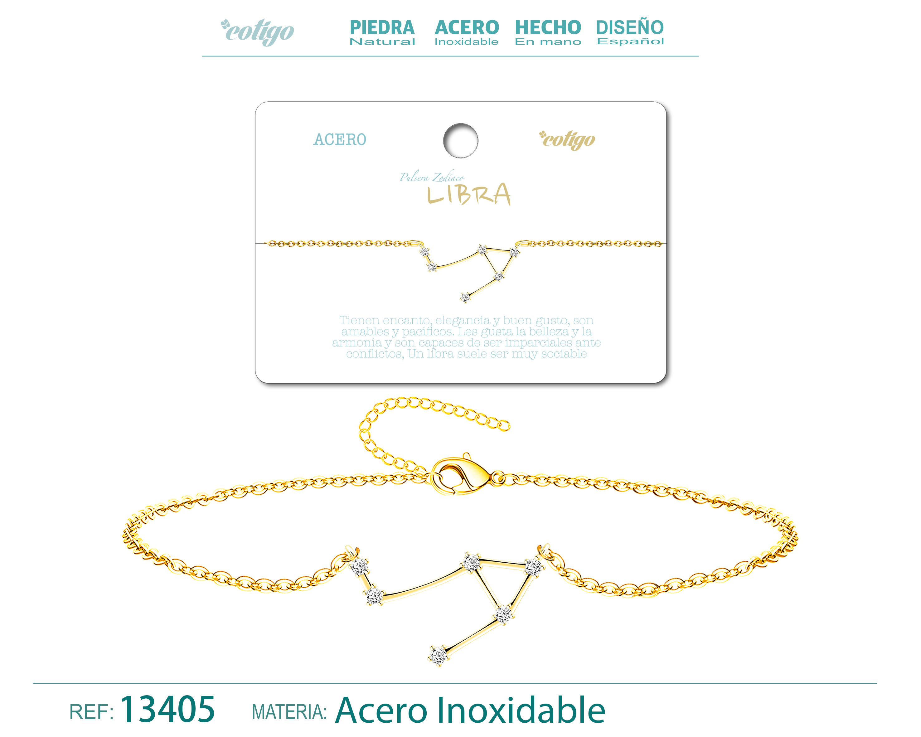 Pulsera Mapa Estelar del Zodiaco Libra Dorado con Stras