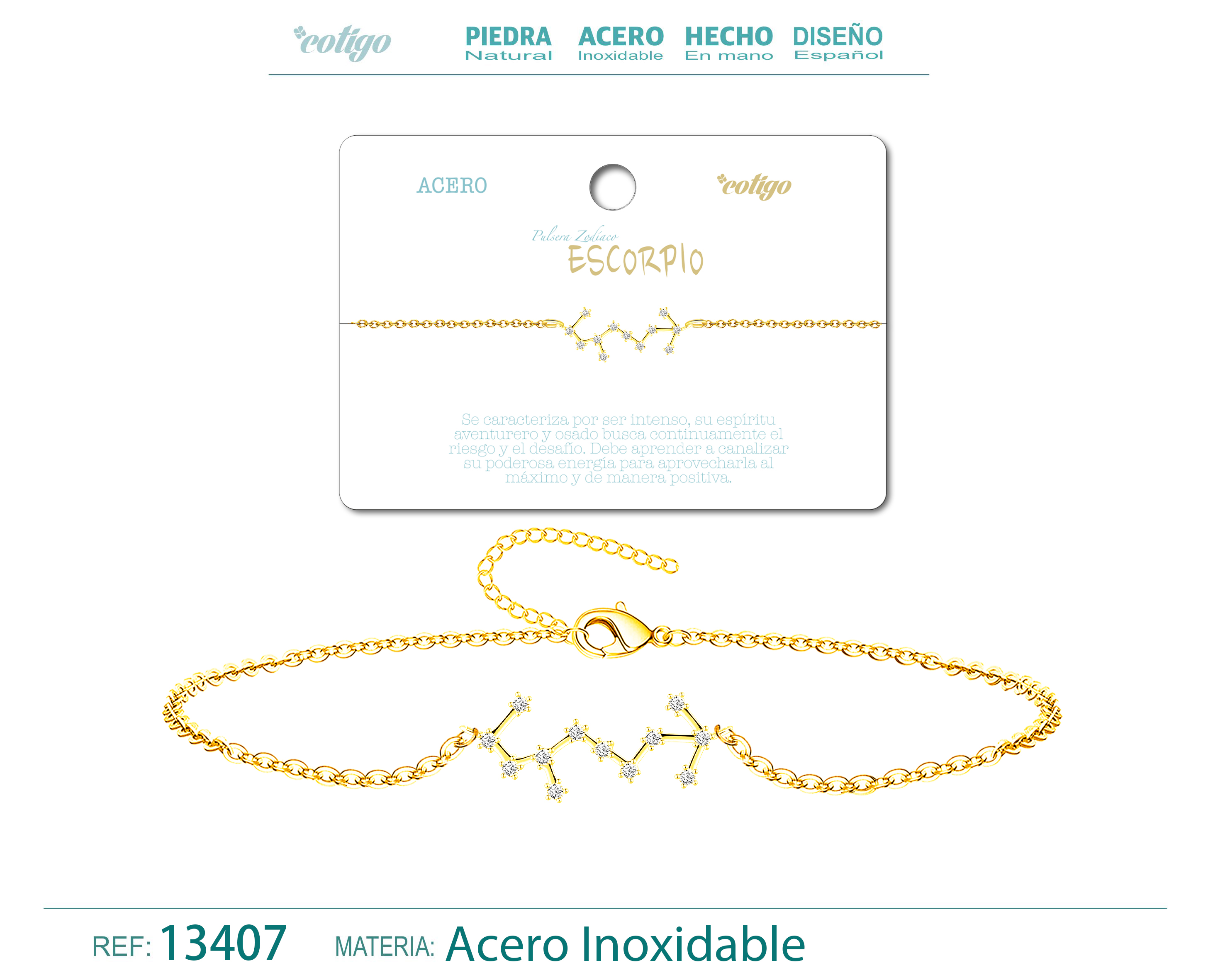 Pulsera Mapa Estelar del Zodiaco Escorpio Dorado con Stras