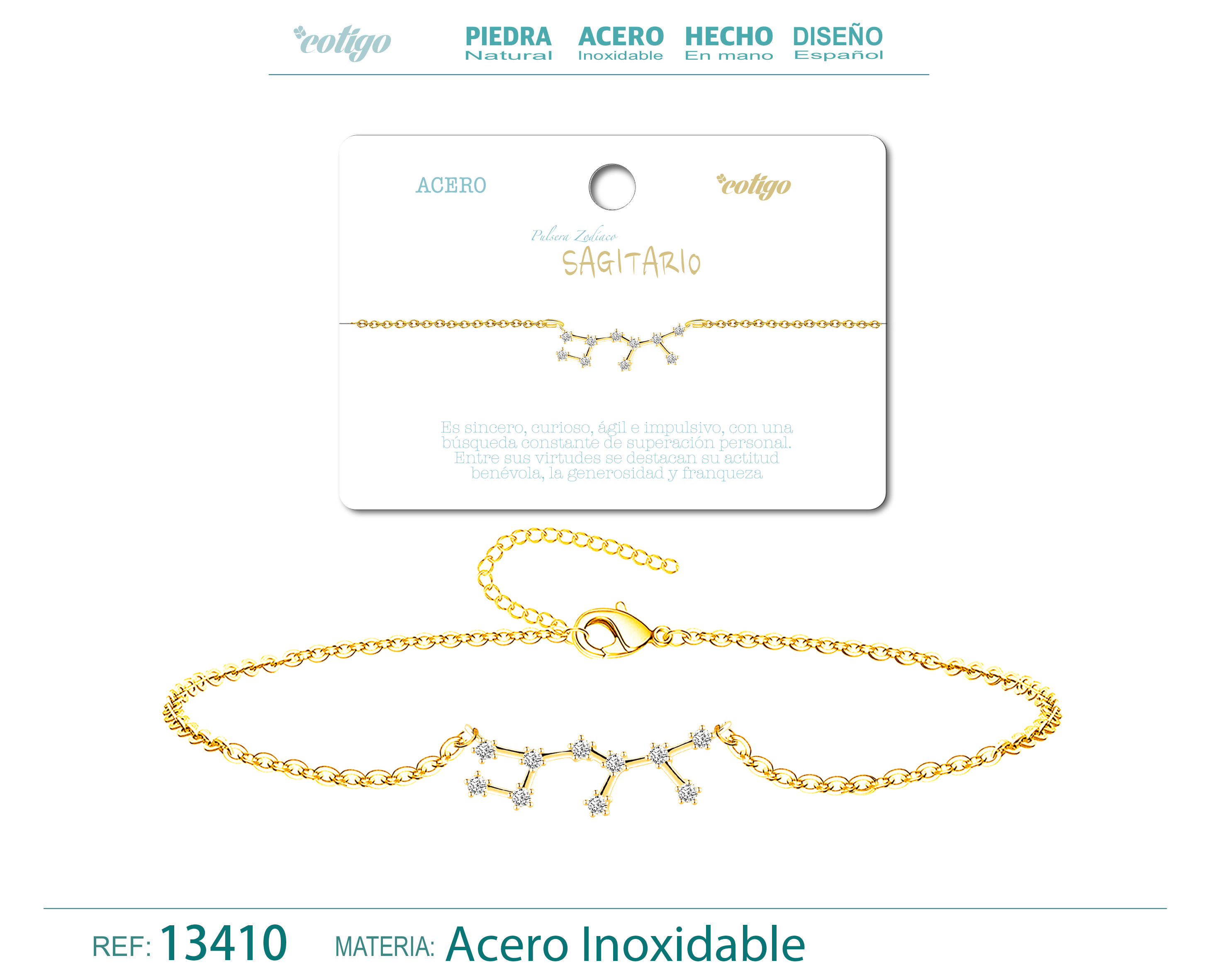 Pulsera Mapa Estelar del Zodiaco Sagitario Dorado con Stras