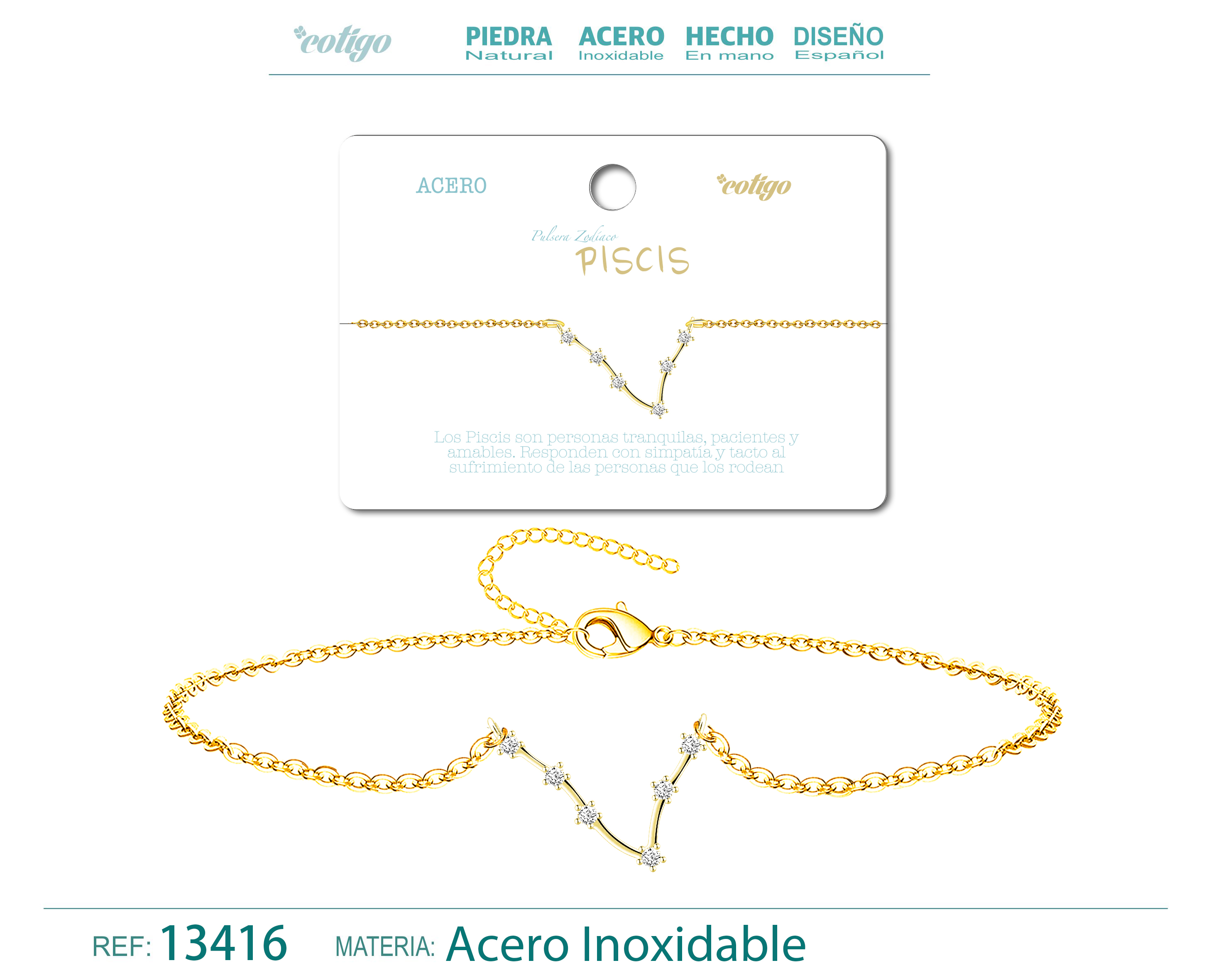 Pulsera Mapa Estelar del Zodiaco Piscis Dorado con Stras