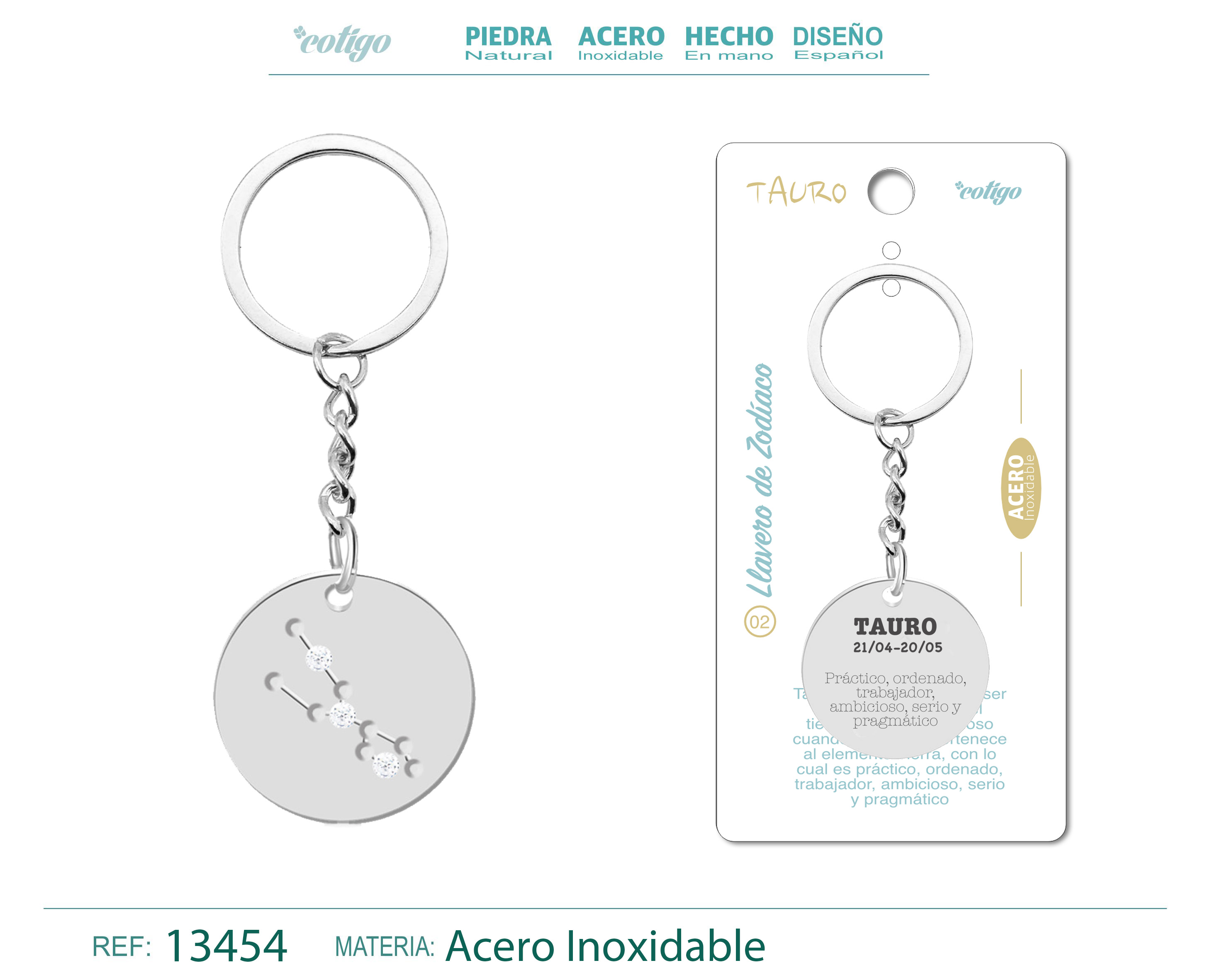 Llavero Acero con Zodiaco Tauro