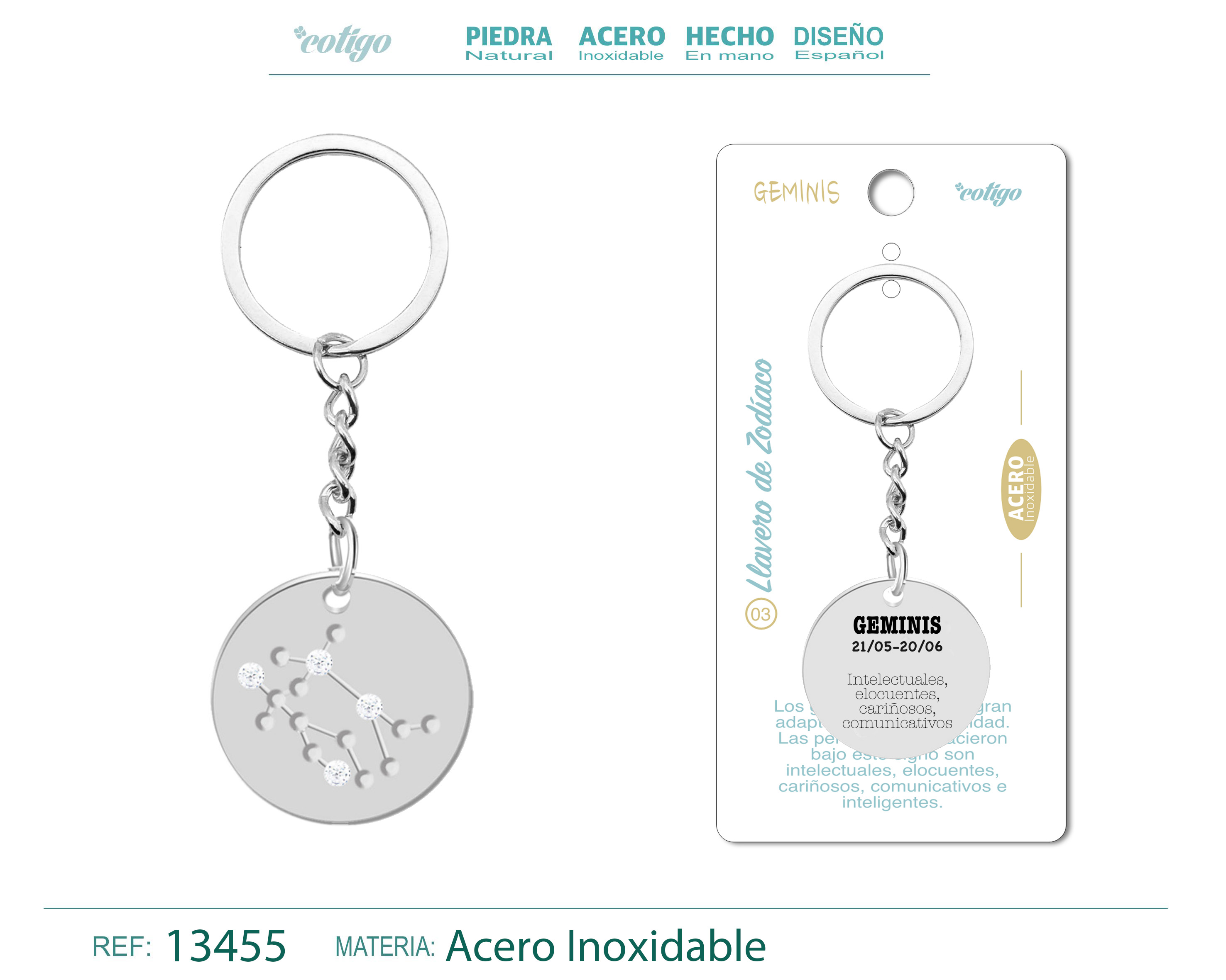 Llavero Acero con Zodiaco Geminis