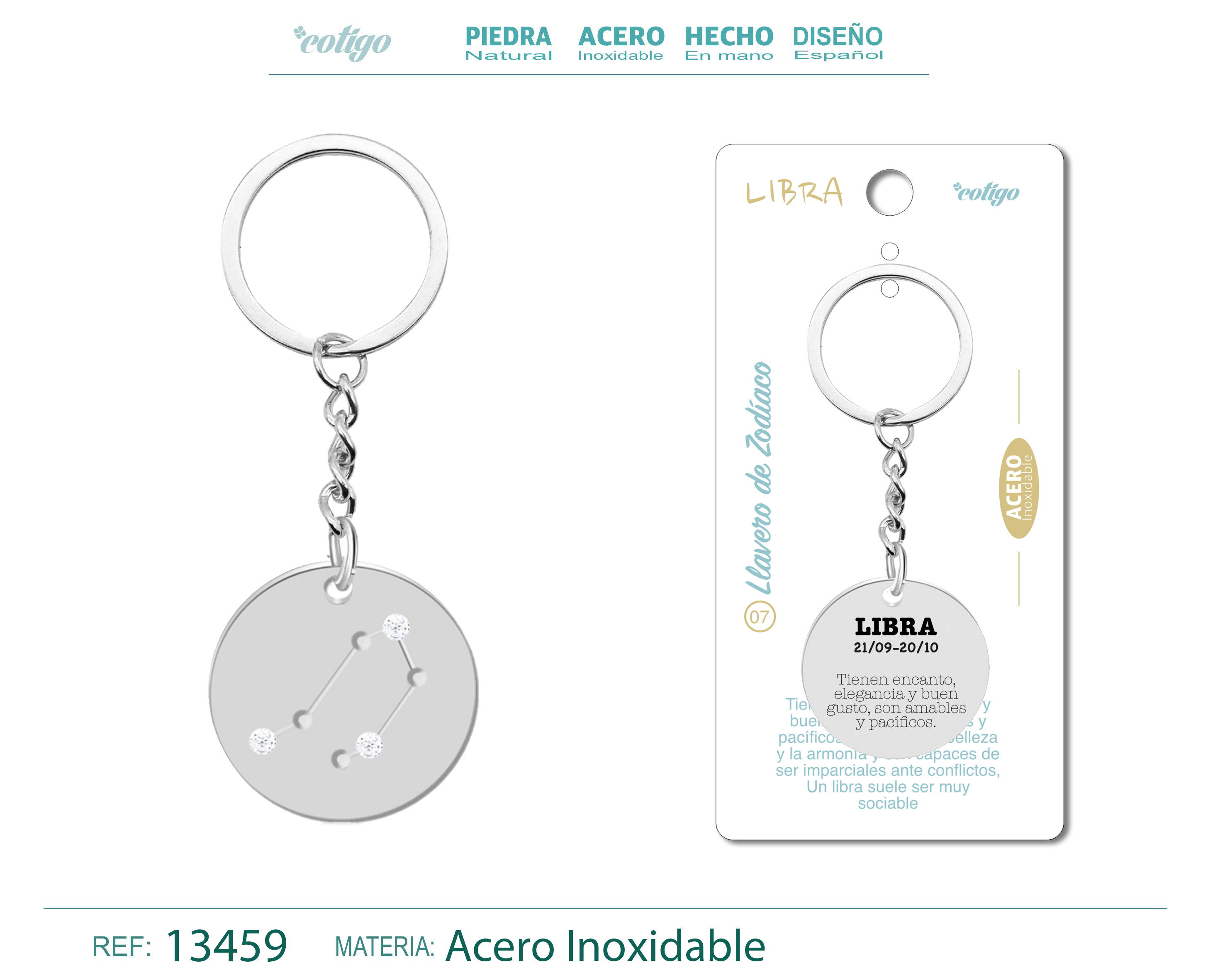 Llavero Acero con Zodiaco Libra