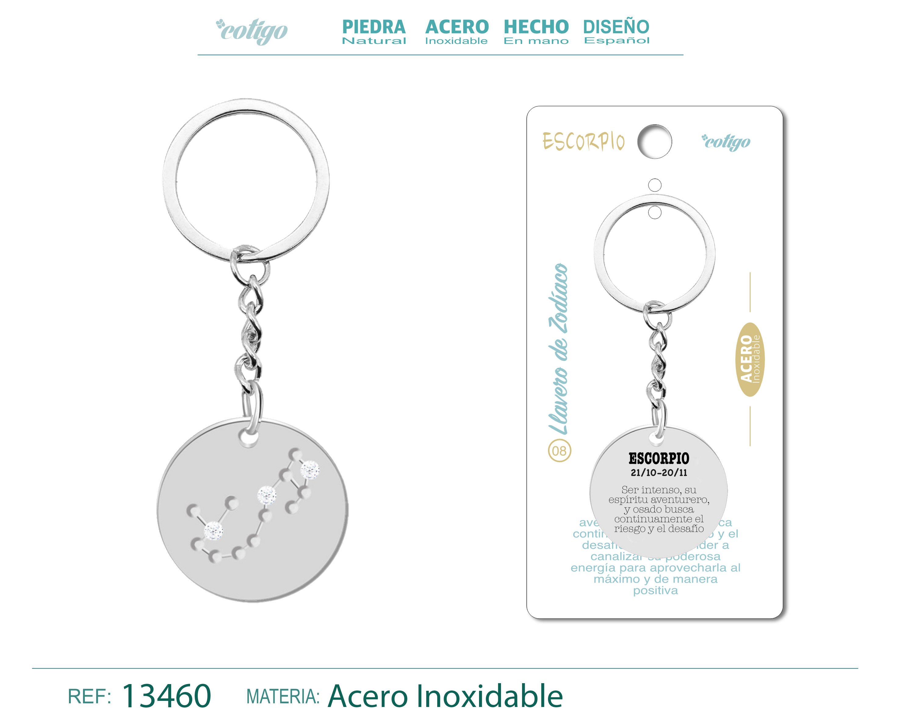 Llavero Acero con Zodiaco Escorpio