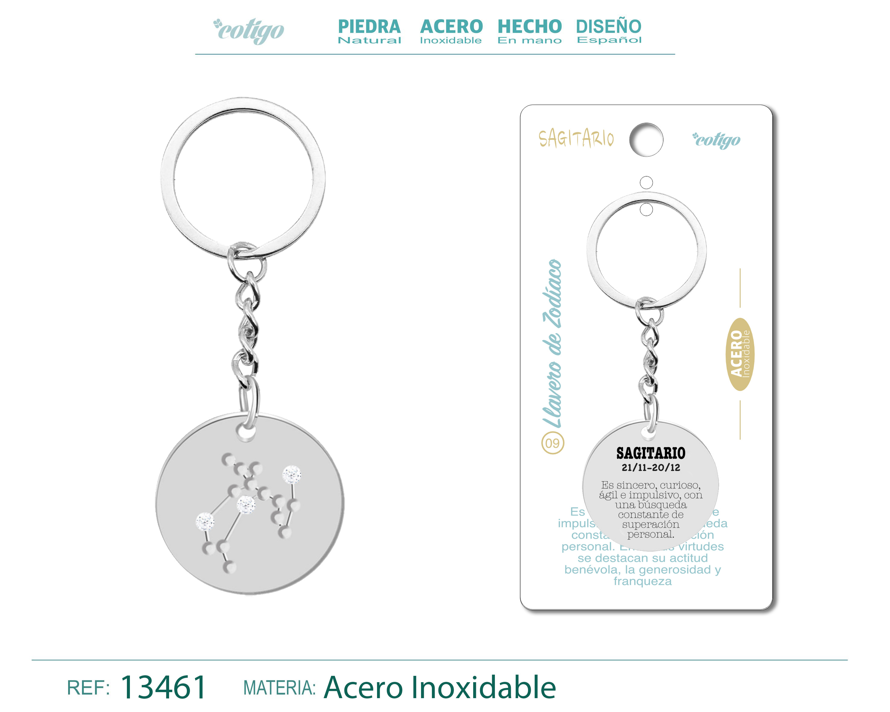 Llavero Acero con Zodiaco Sagitario