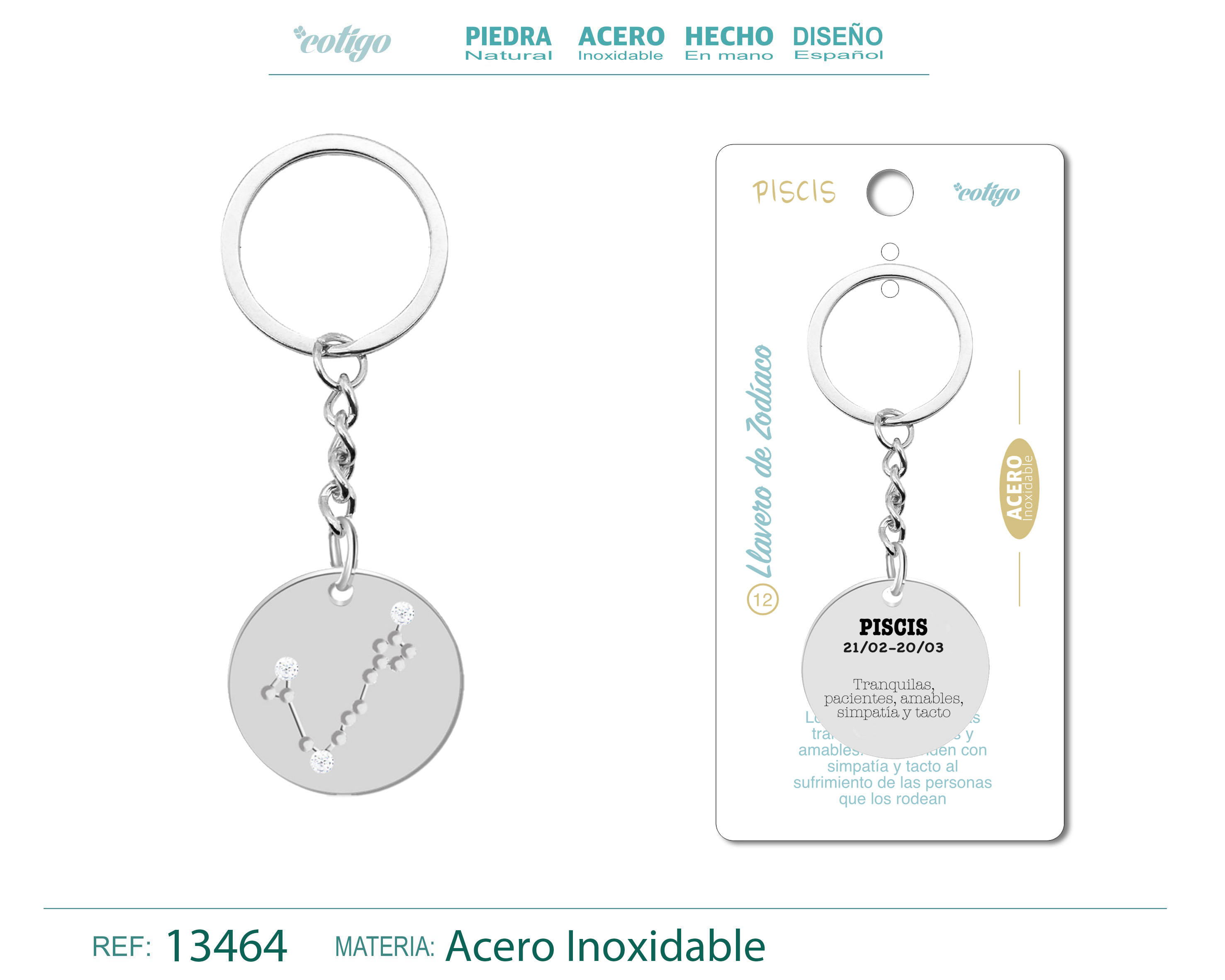 Llavero Acero con Zodiaco Piscis