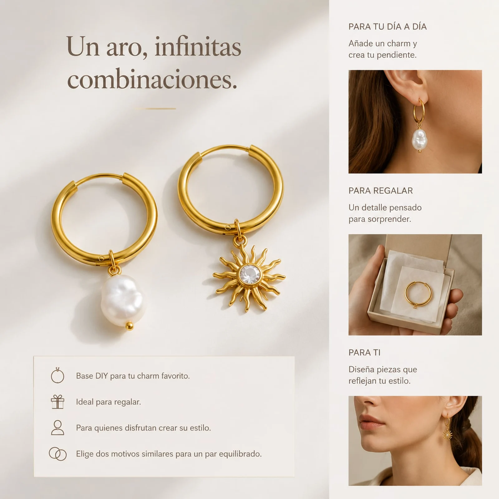 PENDIENTE DE ARO ACERO 20MM COLOR DORADO PARA CHARM