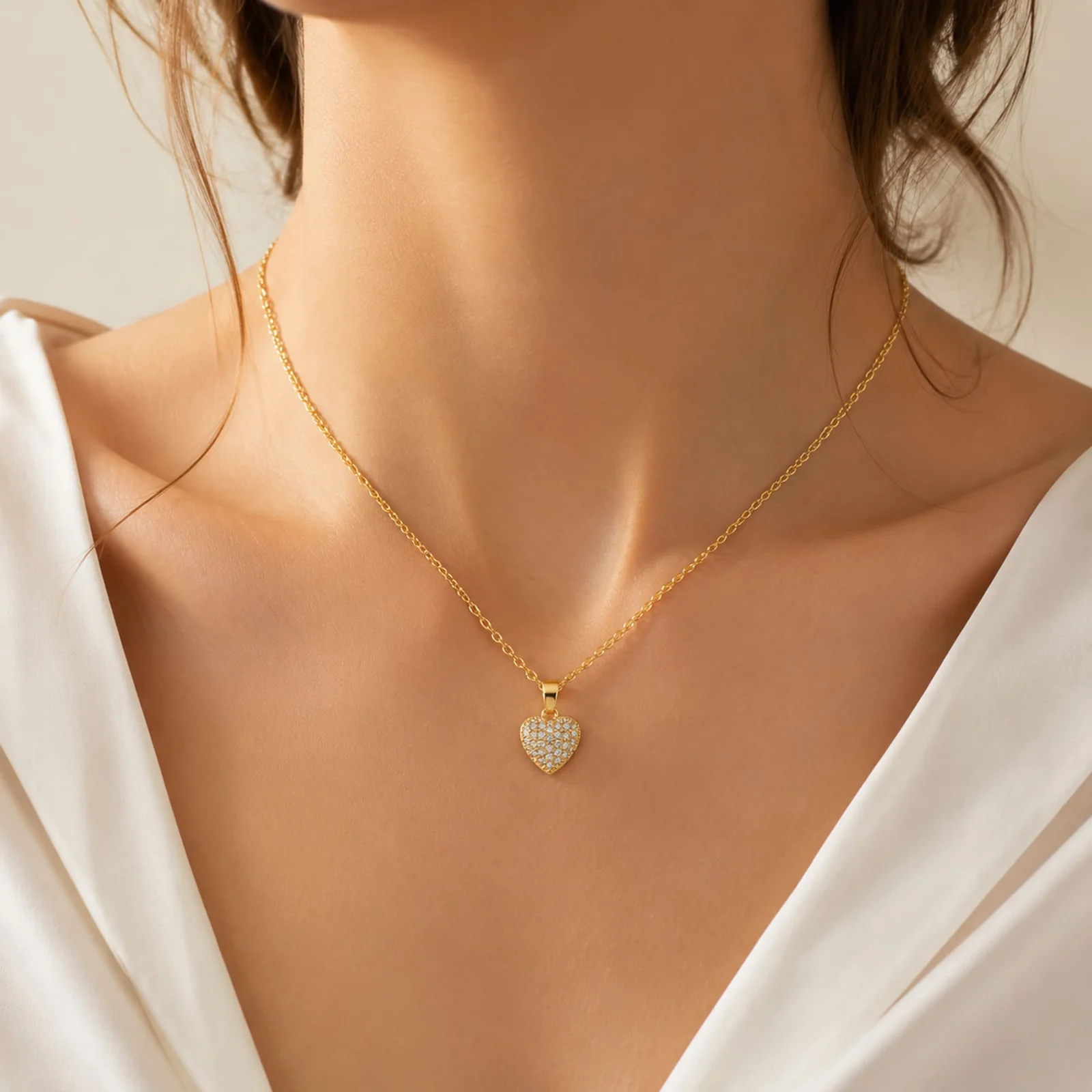 Colgangte Cobre con Circonita Colar Dorado y Cadena Acero