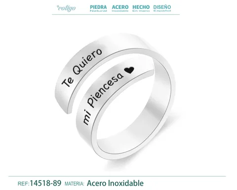 Anillo Acero con Mensaje Espa?ol Plateado