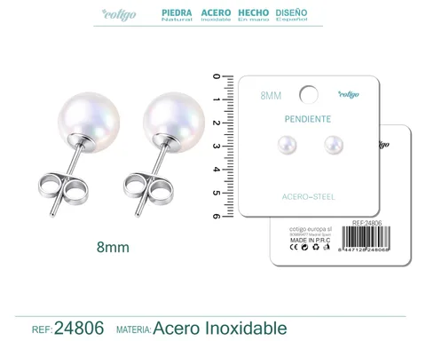 PENDIENTE DE PERLA REDONDA 8MM CON ACCESORIO ACERO
