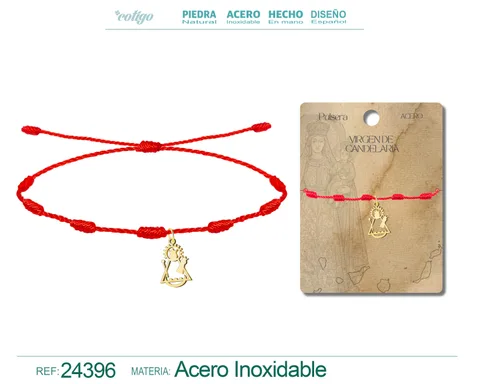PULSERA 7 NUDOS CON  VIRGEN DE CANDELARIA ACERO COLOR DORADO