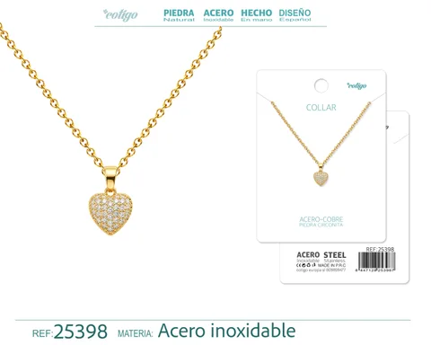 Colgangte Cobre con Circonita Colar Dorado y Cadena Acero