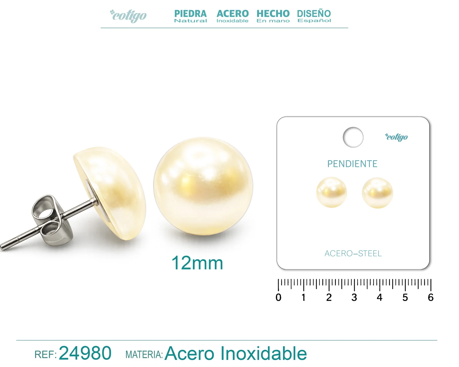 PENDIENTE DE PERLA CON ACCESORIO ACERO