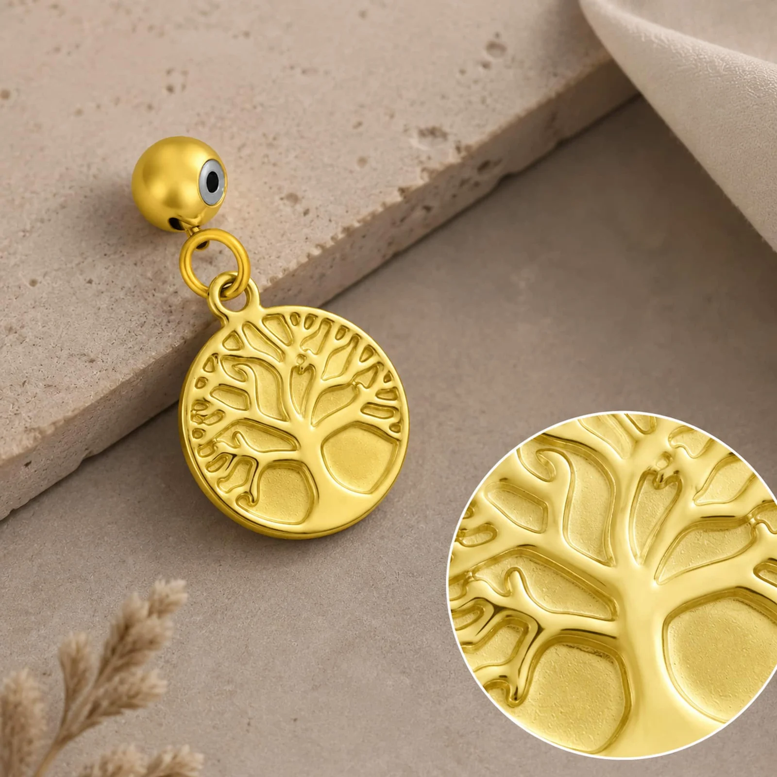 CHARM ACERO DORADO CHAPADO ORO 14 K-CON BOLA DE GOMA