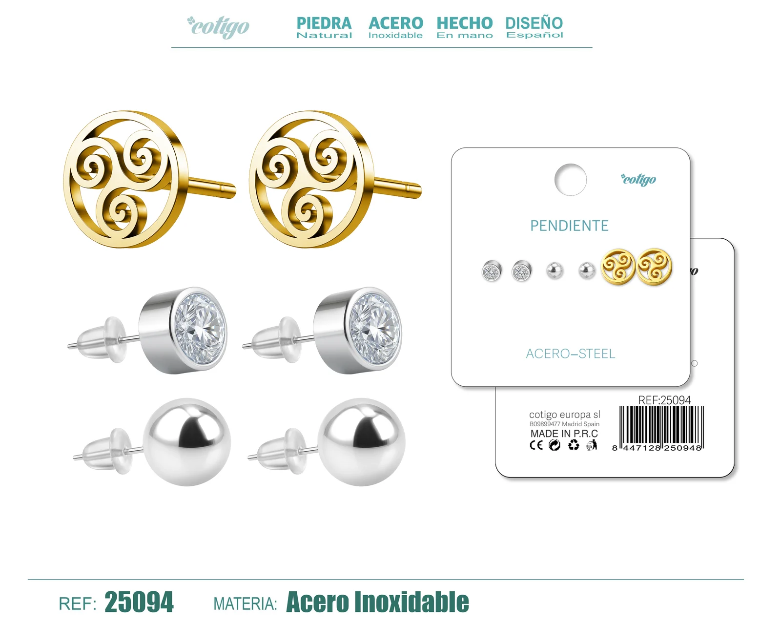 PENDIENTE ACERO INOXIDABLE 3 PARES