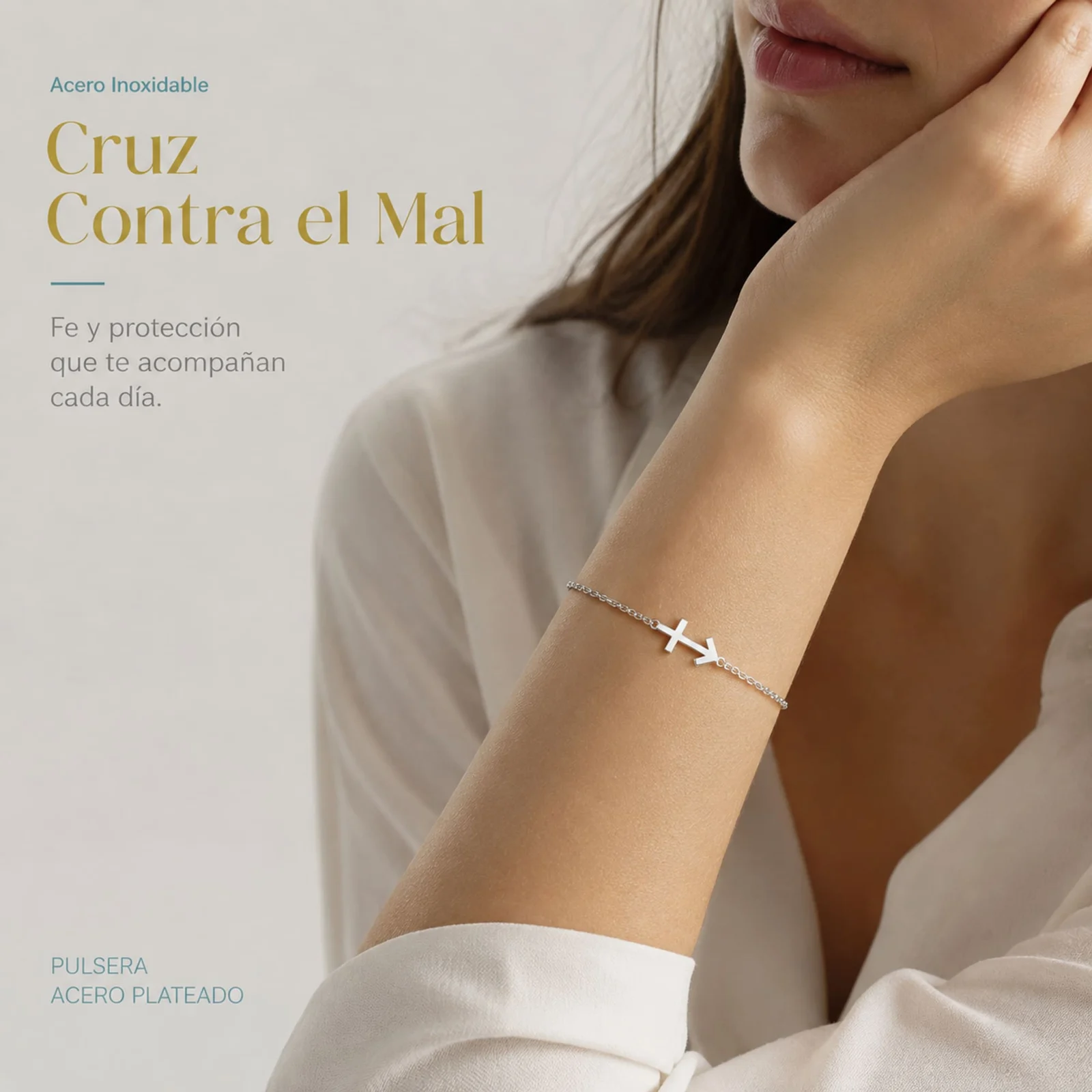 PULSERA CRUZ CONTRA EL MAL  ACERO PLATEADO