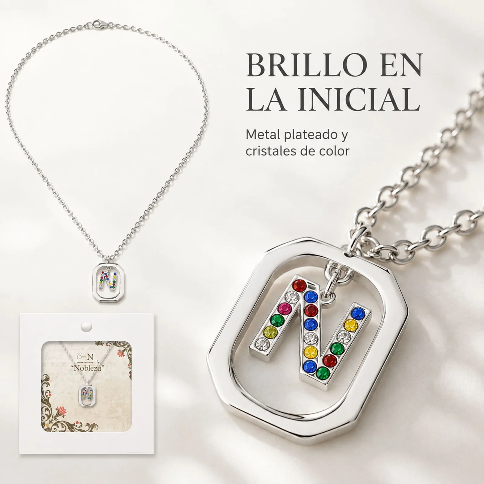 COLLAR INICIAL LETRA N ACERO CON SOBRE