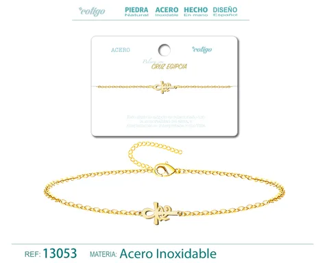 PULSERA CRUZ EGIPCIA Y OJO HORUSACERO DORADO