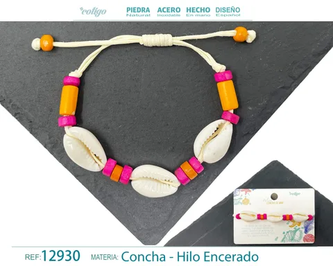 PULSERA HILO ENCERADO DE CONCHA