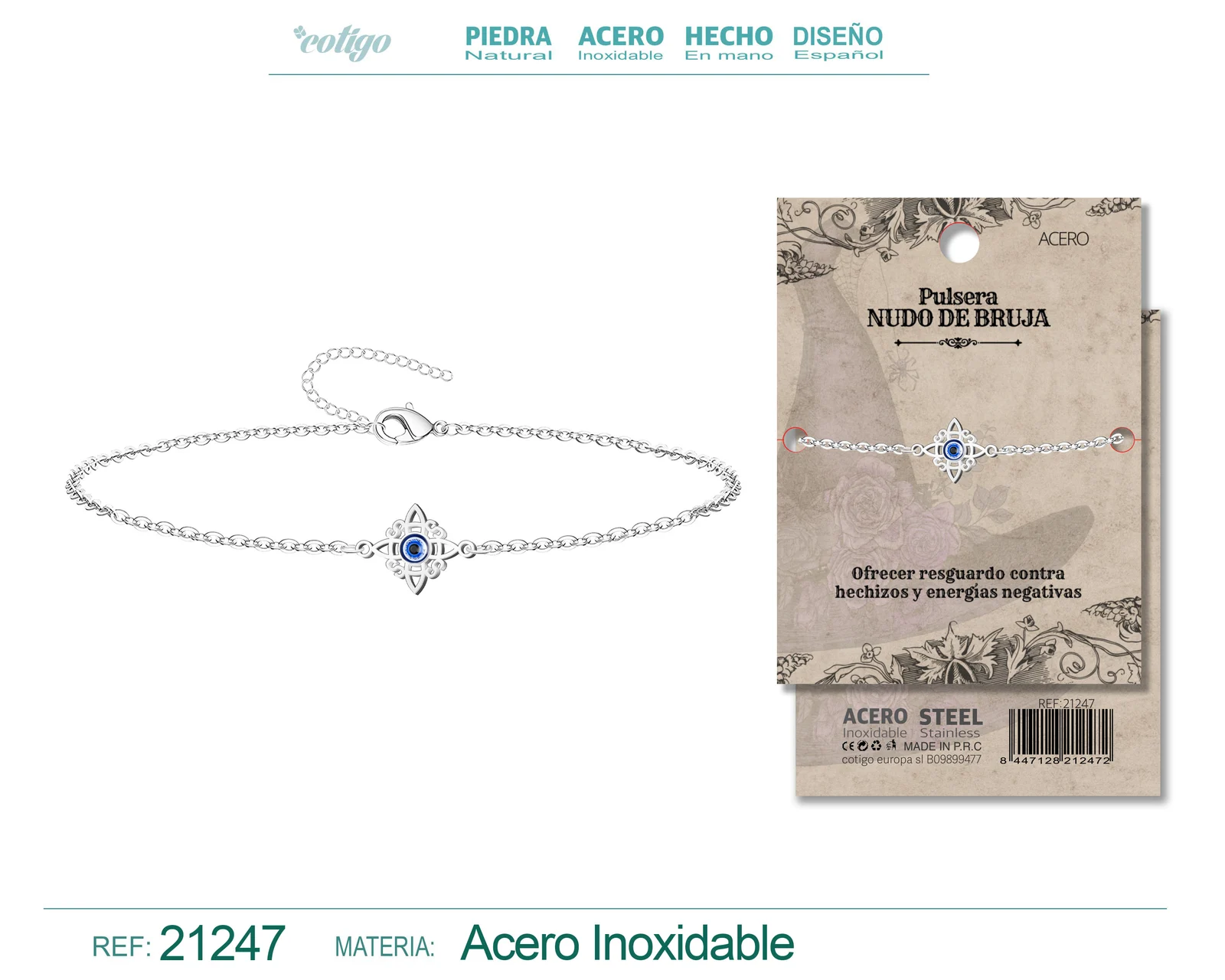 PULSERA NUDO BRUJA ACERO PLATEADO