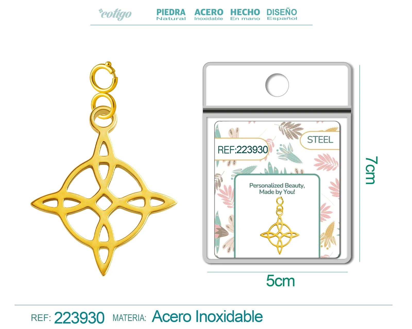 CHARM ACERO INOXIDABLE COLOR DORADO -CON CIERRE