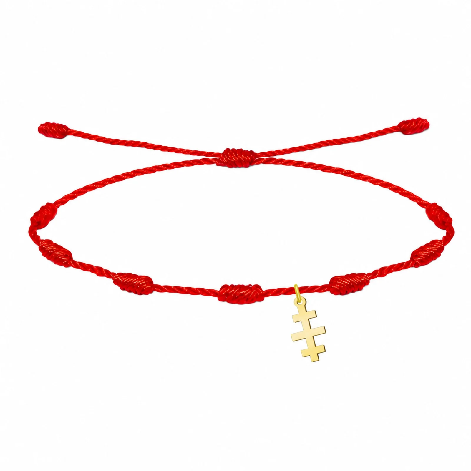 PULSERA 7 NUDOS CON CRUZ DE CATA CUMBAS COLOR DORADO