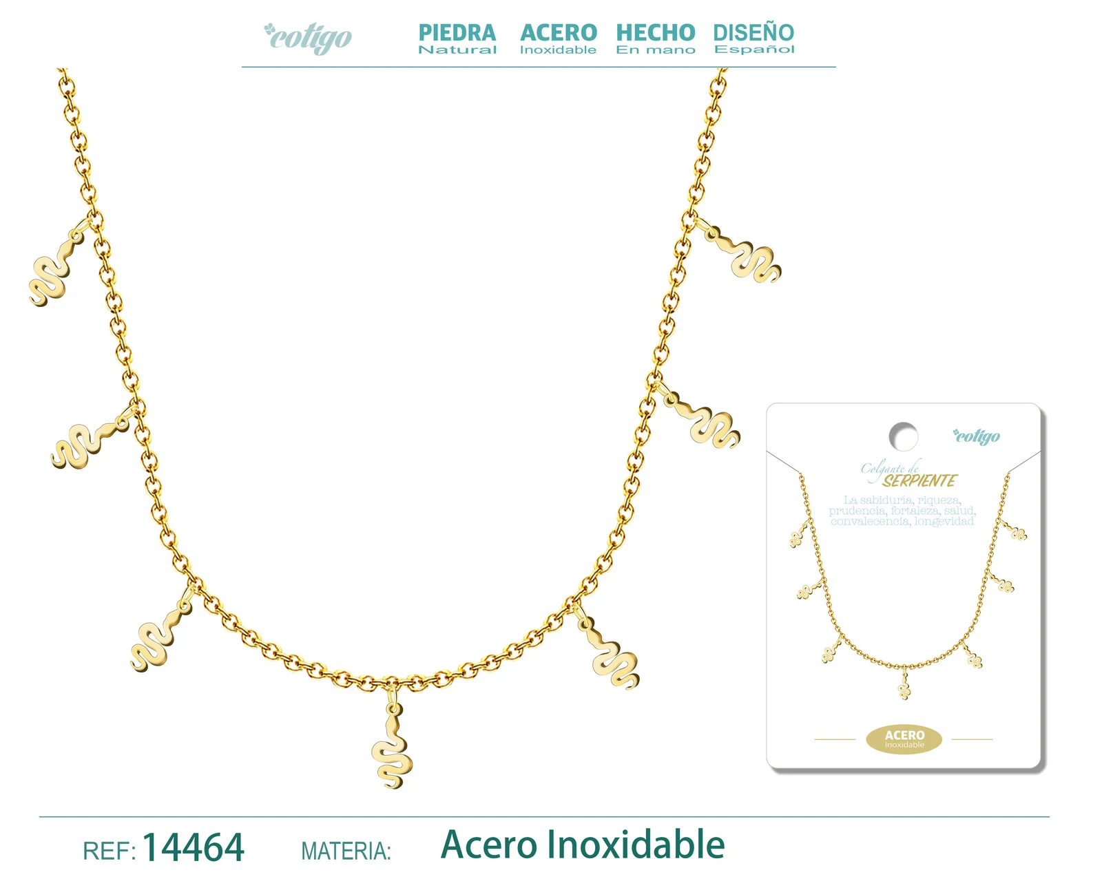 COLLAR CON 7 COLGANTE DE SERPIENTE COLOR DORADO