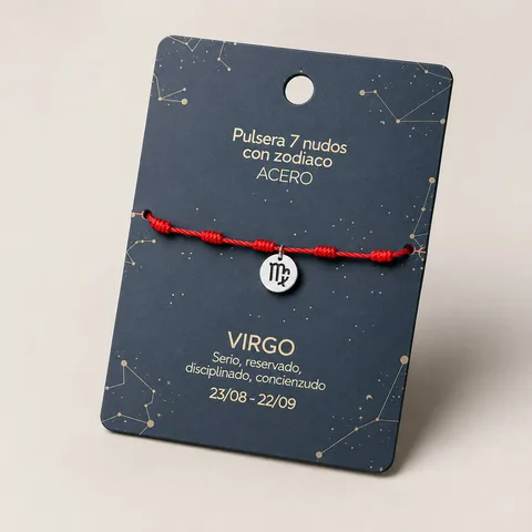 PULSERA 7 NUDOS CON VIRGO ACERO. COLOR PLATEADO