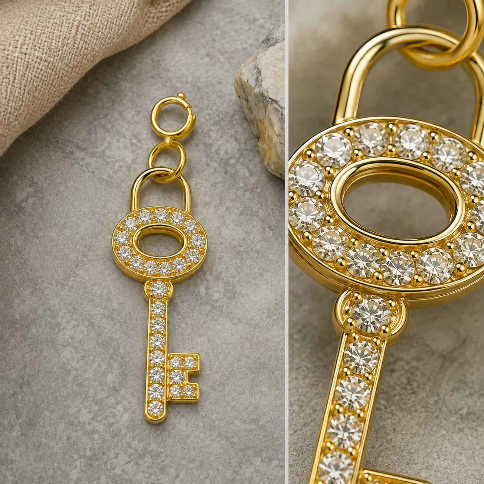 CHARM DE COBRE CHAPADO A ORO 14K CON CIRCONITA-CON CIERRE