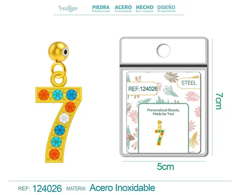 CHARM DE NÚMERO 7 ACERO COLOR DORADO CON CIRCONITA-CON BOLA DE GOMA