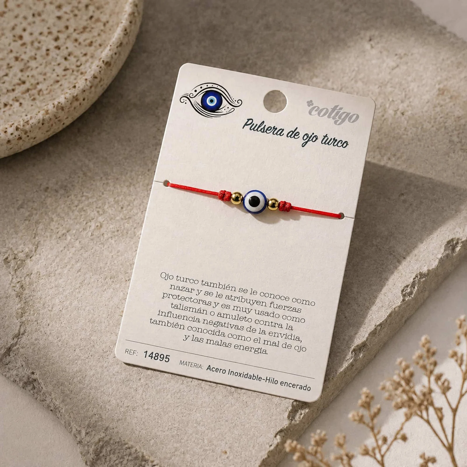 PULSERA HILO ENCERADO ROJO-OJO TURCO