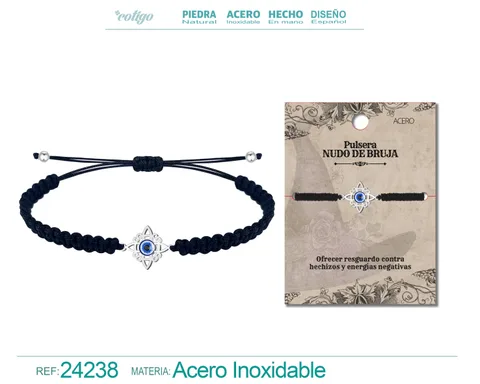 PULSERA HILO DESTINO CON NUDO DE BRUJA ACERO PLATEADO