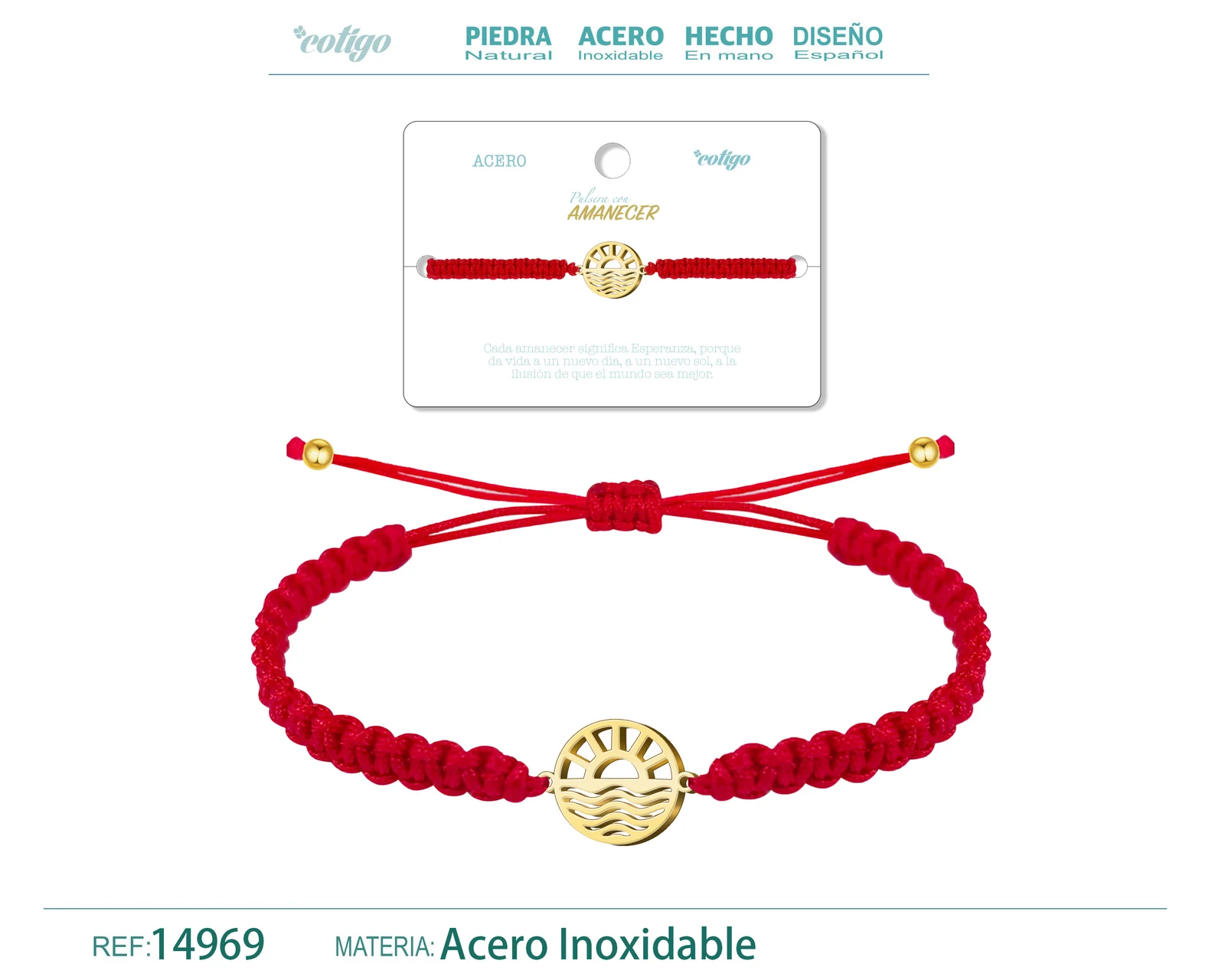 PULSERA HILO DESTINO  CON AMANECER ACERO DORADO