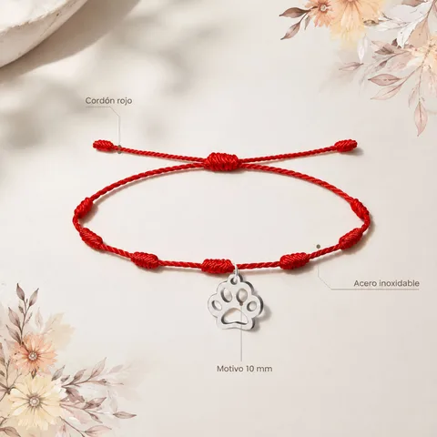 PULSERA 7 NUDOS CON PATA DE GATO COLOR PLATEADO