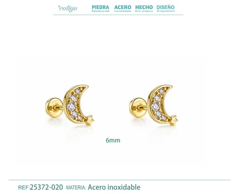 Pendiente-Piercing Bañado Oro 18K y con Circonita