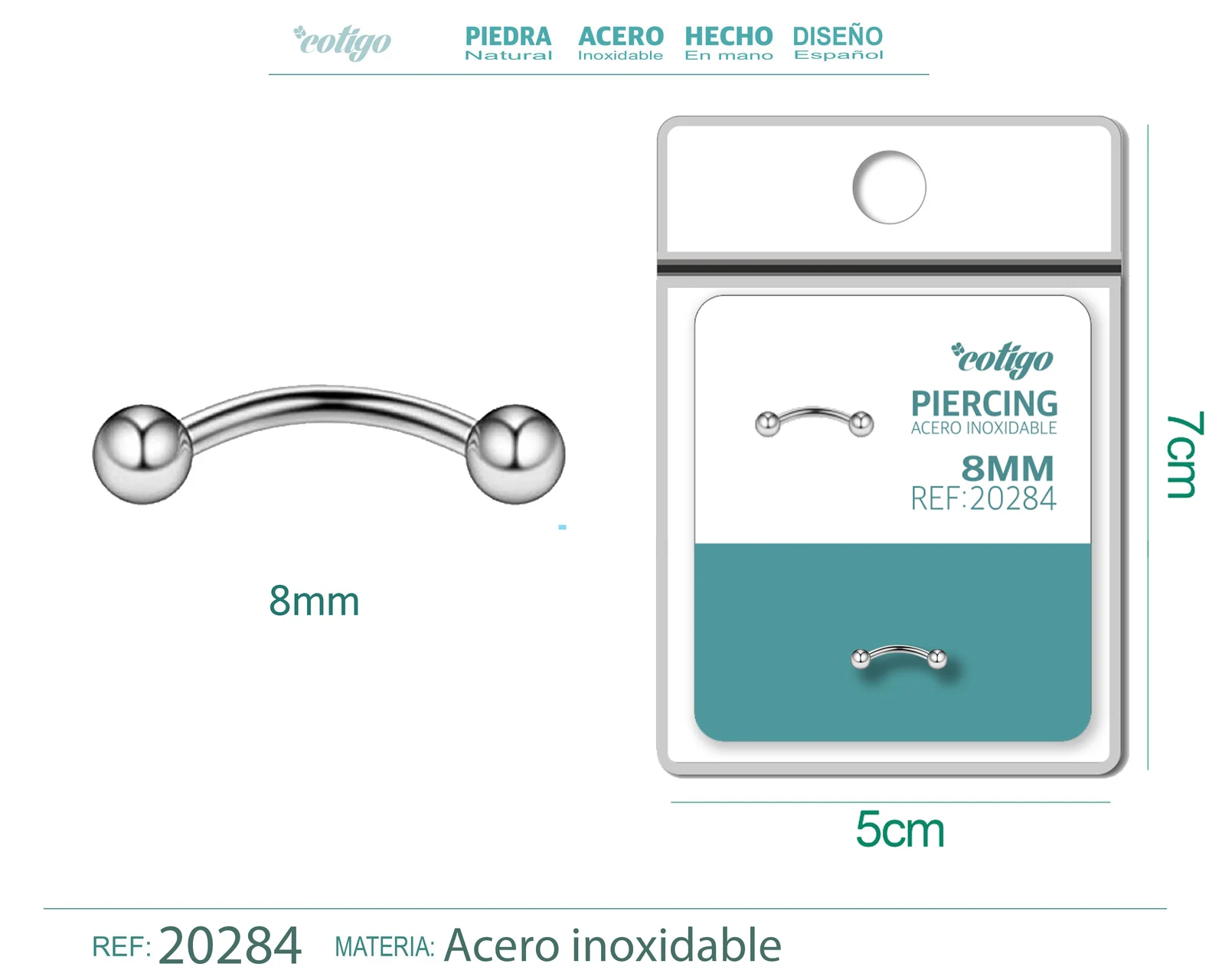 PIRERCING ACERO ANTIALERGICO COLOR PLATEADO