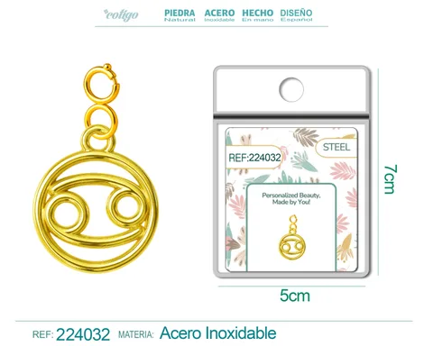 CHARM DE ZODÍACO CÂNCER ACERO COLOR DORADO-CON CIERRE