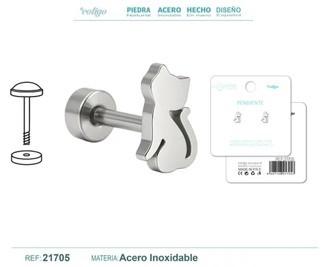 PENDIENTE ACERO  COLOR PLATEADO CON CIERRE ROSCA