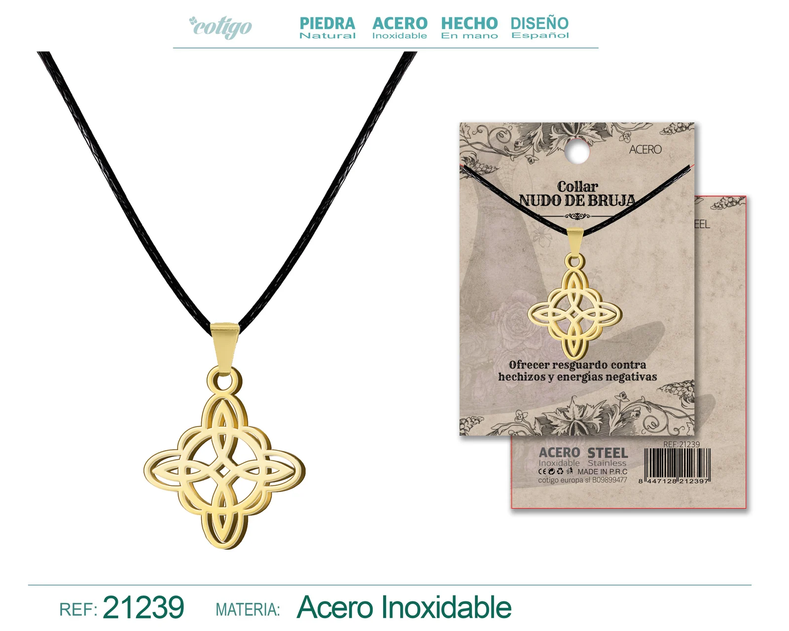 COLGANTE NUDO BRUJA ACERO DORADO