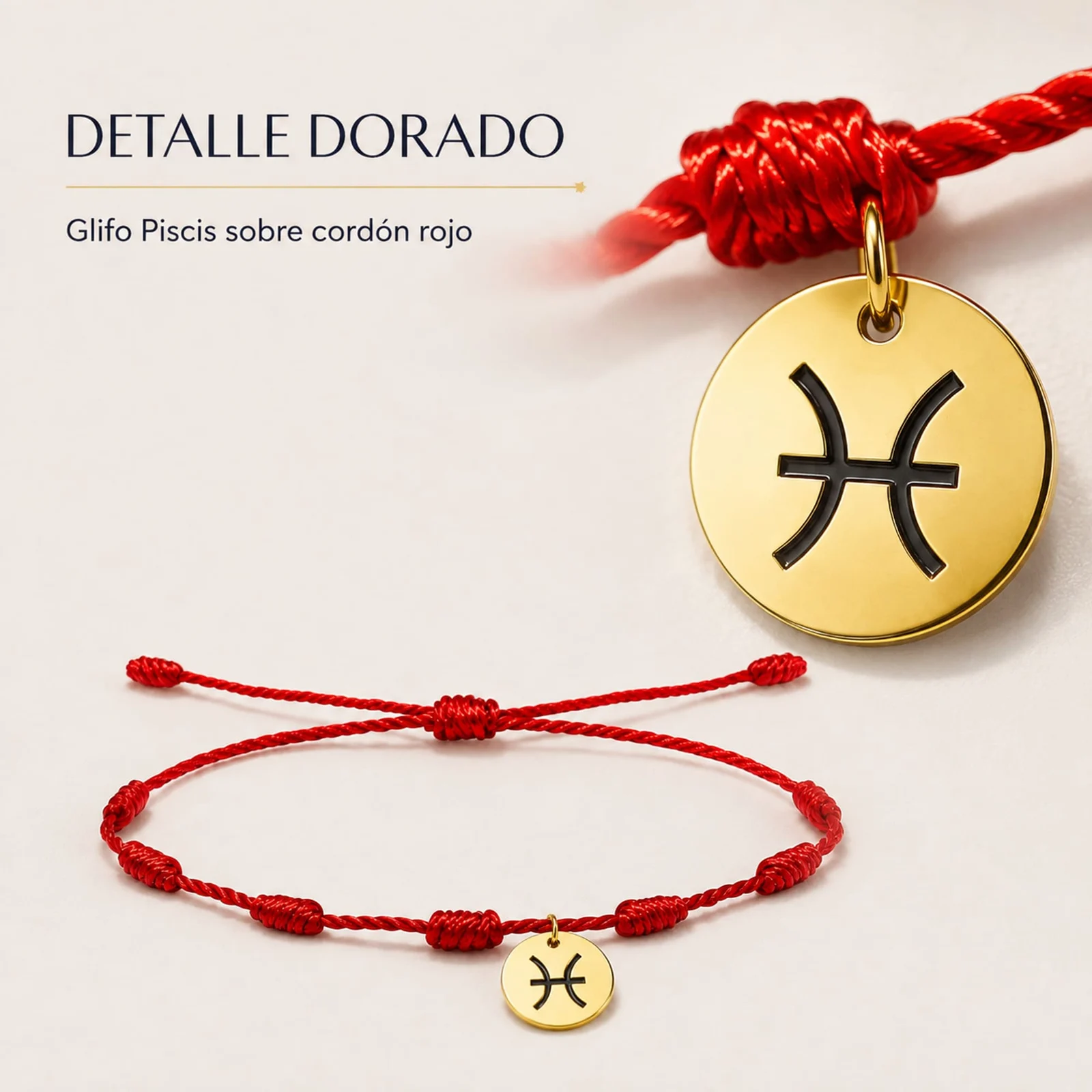 PULSERA 7 NUDOS CON PISCIS ACERO. COLOR DORADO