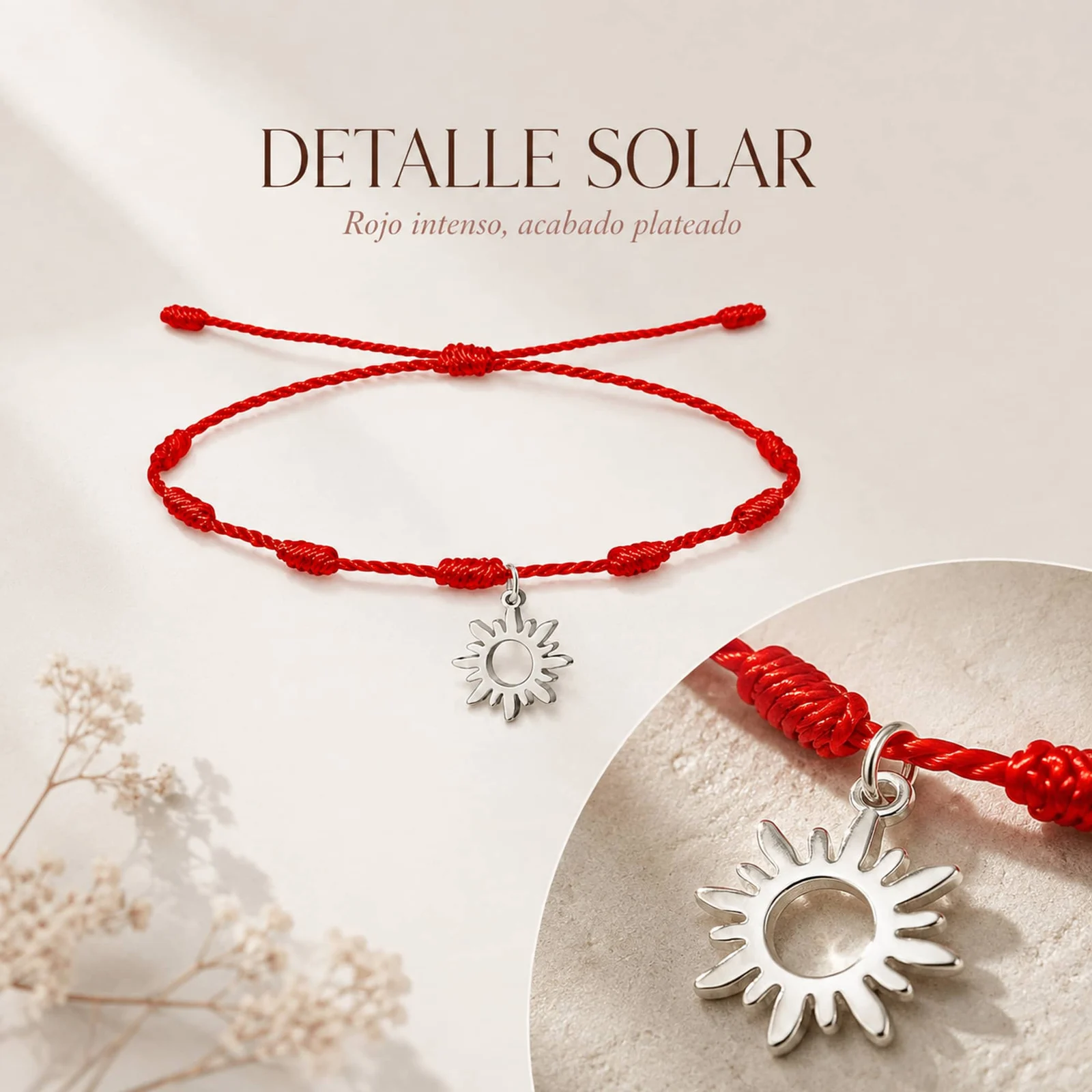 PULSERA 7 NUDOS CON SOL COLOR PLATEADO