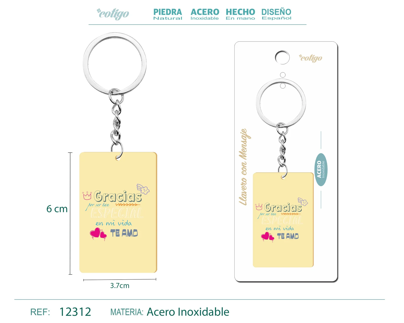 LLAVERO MENSAJE COLORES CON ACCESORIO ACERO