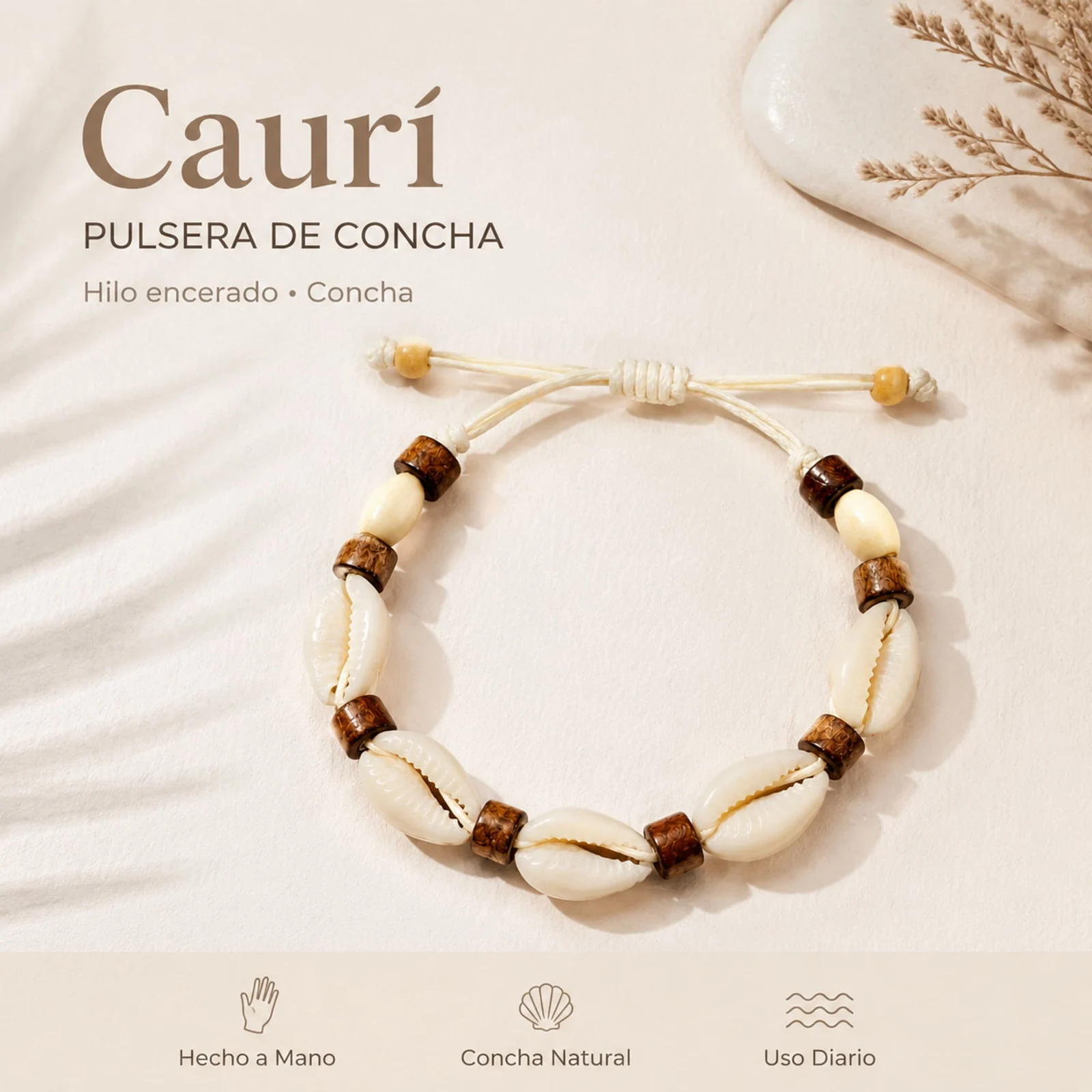 PULSERA HILO ENCERADO DE CONCHA