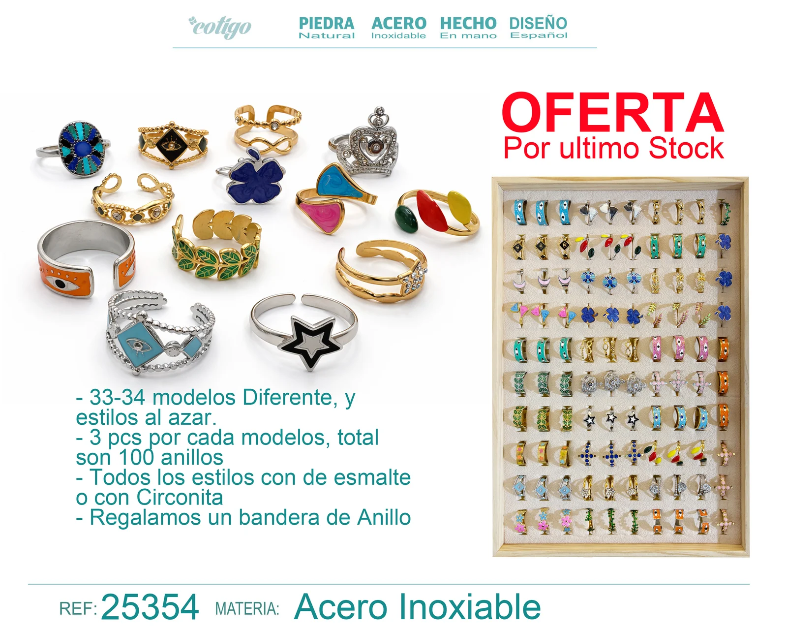 100 ANILLOS ACERO CON BANDERA