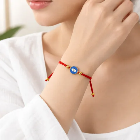 Pulsera Hilo encerado Rojo CON OJO TURCO Dorado