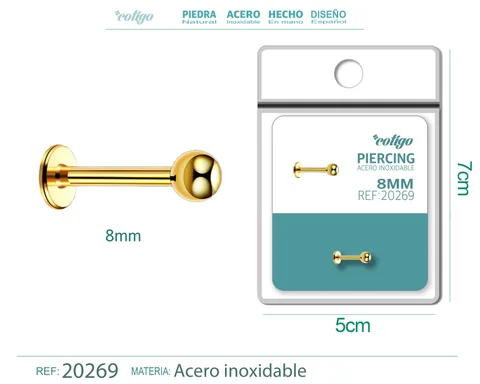 PIRERCING ACERO ANTIALERGICO COLOR DORADO
