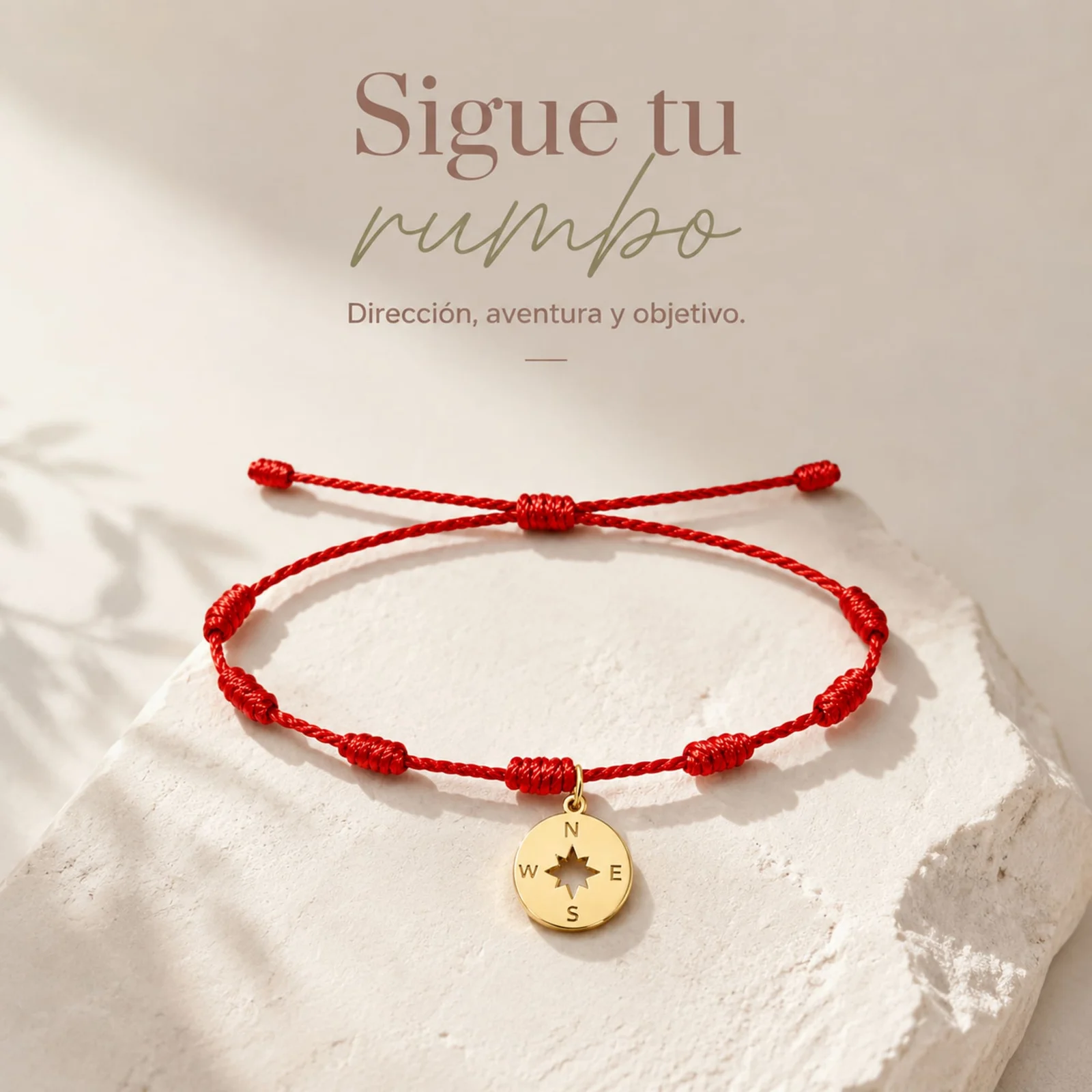 PULSERA 7 NUDOS CON BRÚJULA COLOR DORADO