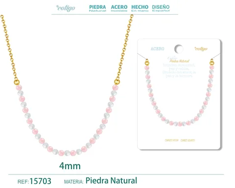 COLLAR CUARZO ROSA，CUARZO BLANCO 4MM
