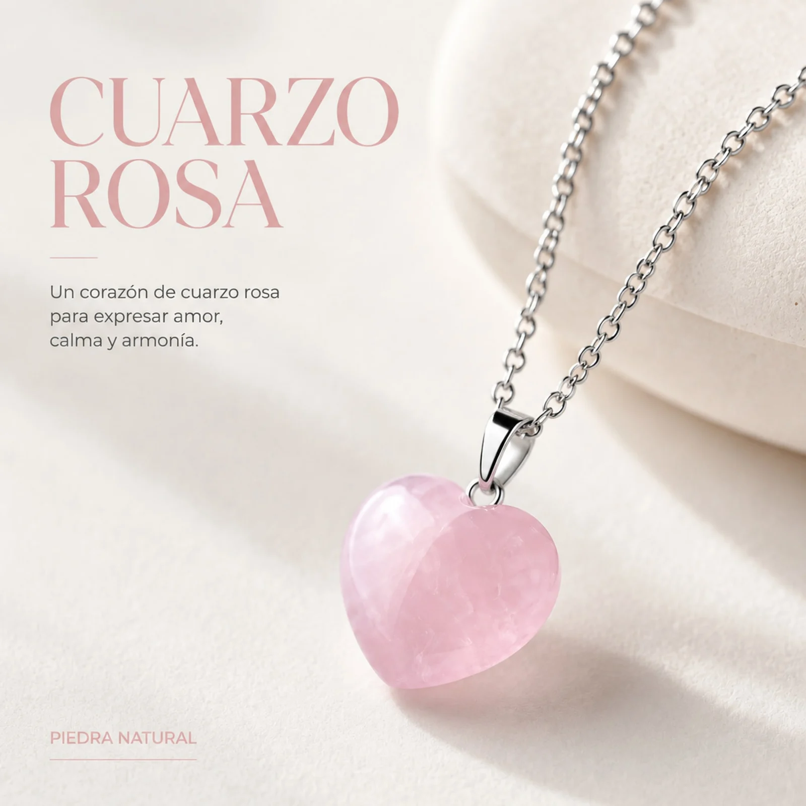 Colgante Piedra Cuarzo rosa con cadena Acero Inoxidable