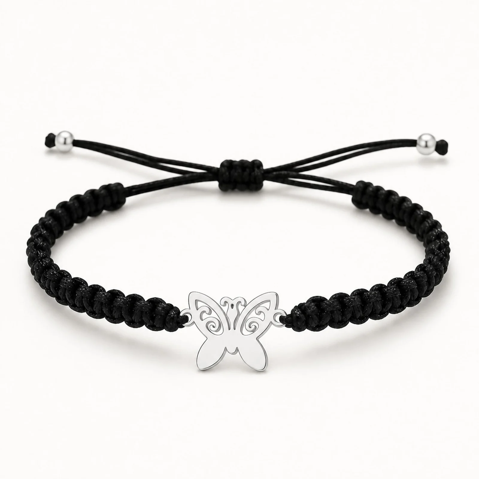 PULSERA HILO DESTINO  CON MARIPOSA ACERO PLATEADO